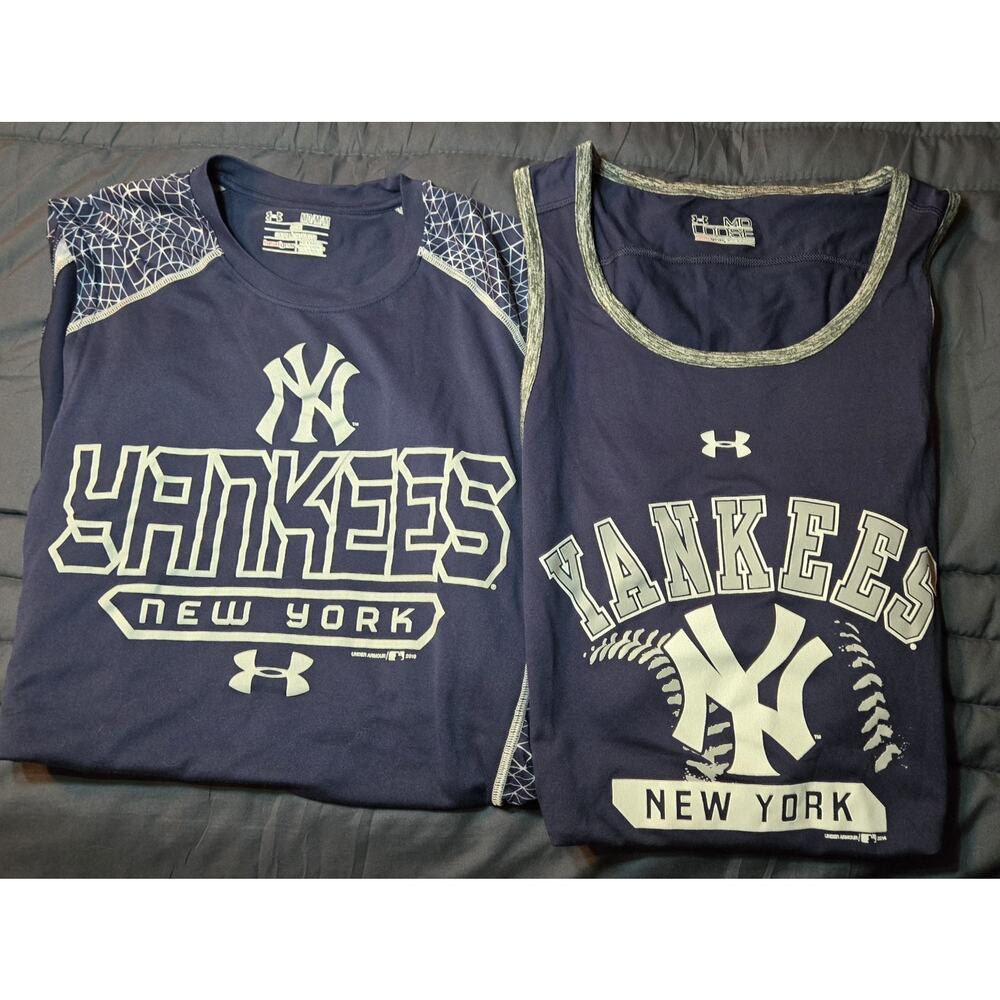 Lot of 2 New York Yankees UnderArmor Men’s Blue Tank Tops Size M Loose heatgear
